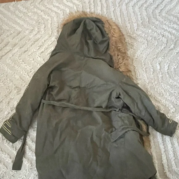 Pinko Faux Fur Army Green Hooded Parka Jacket Coat Eskimo Heavyweight Pennylane - Picture 10 of 11